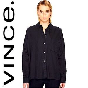 Vince Women's Single Pocket Long Sleeve Boxy Relaxed Button Down Shirt Blouse XS